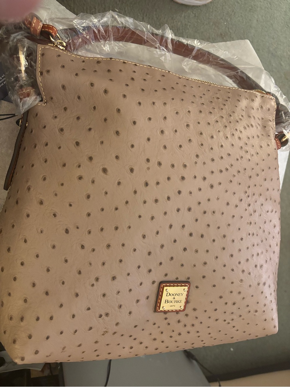 Dooney & Bourke Tan Ostrich-Embossed Twist-strapped Hobo NWT